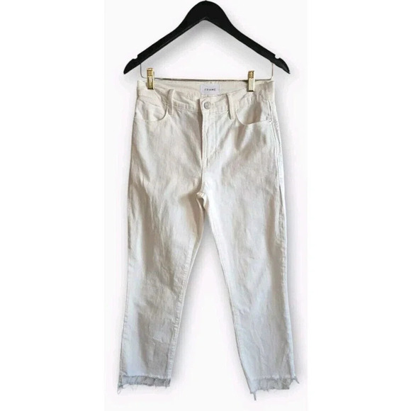 Frame Denim Jeans Women's 27 Le High  Blanc White High Rise Raw Hem Cropped - Picture 1 of 8